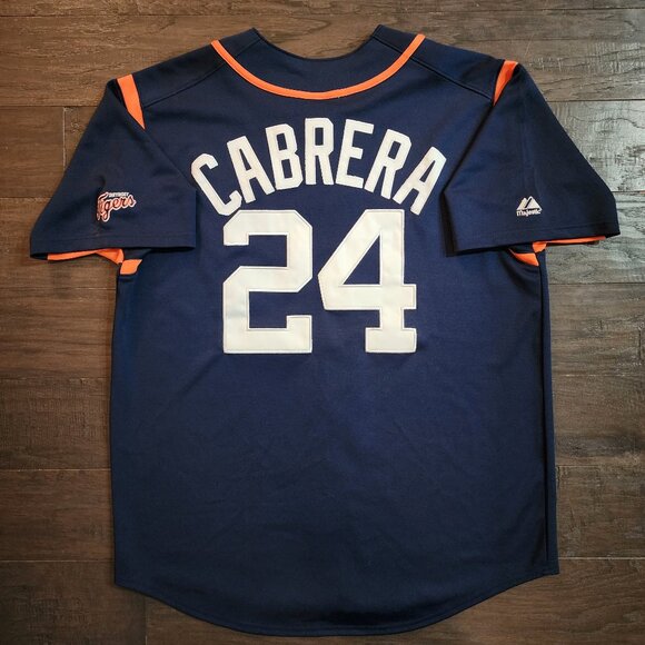 Authentic MLB Detroit Tigers Jersey #24 Miguel Cabrera Size L - Navy - Majestic - Picture 1 of 9